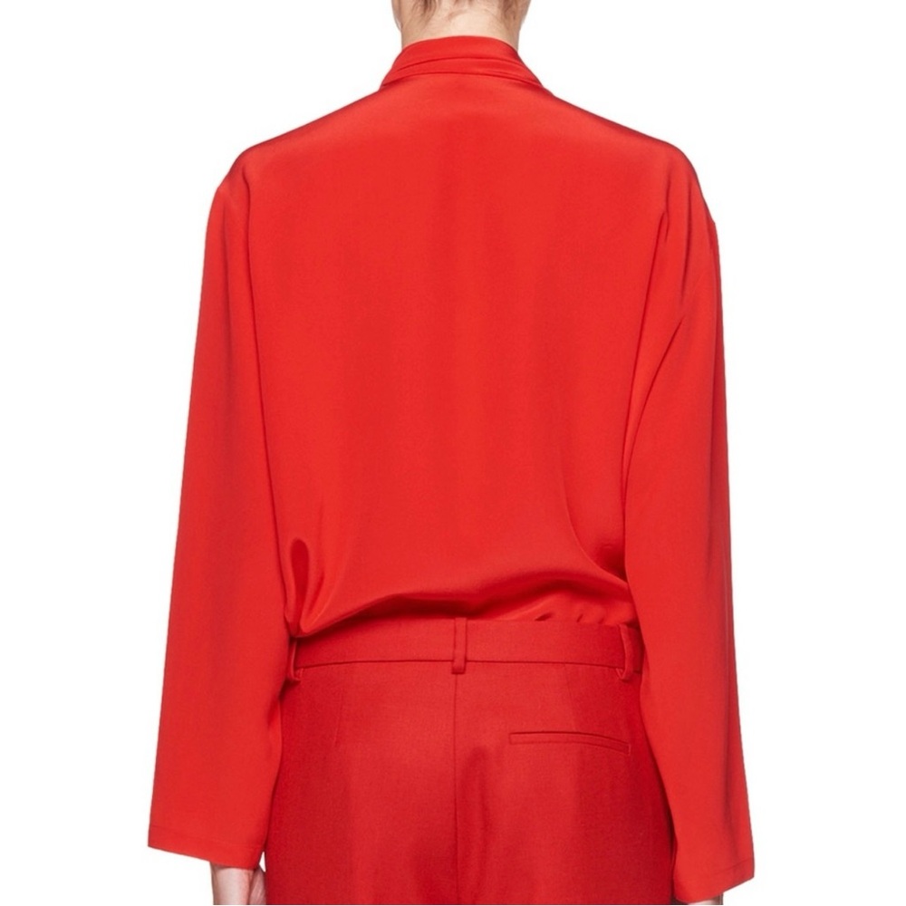THE ROW Red Silk Scarf Neck Long Sleeve Top - Picture 8 of 15